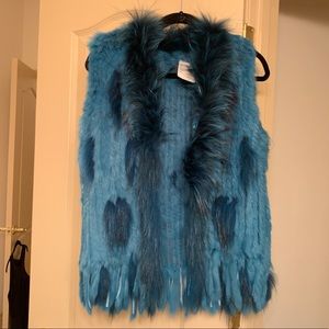 Aqua rabbit fur vest